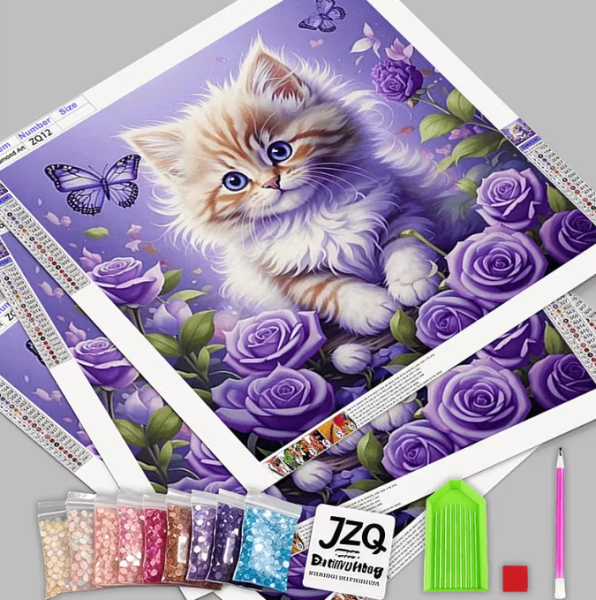 Diamond Painting Katze & Schmetterlingen